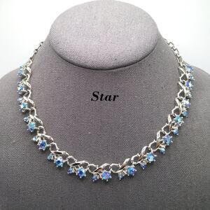 Vintage Star Company Blue Aurora Borealis Choker Necklace, Silver Tone, 17 Inch